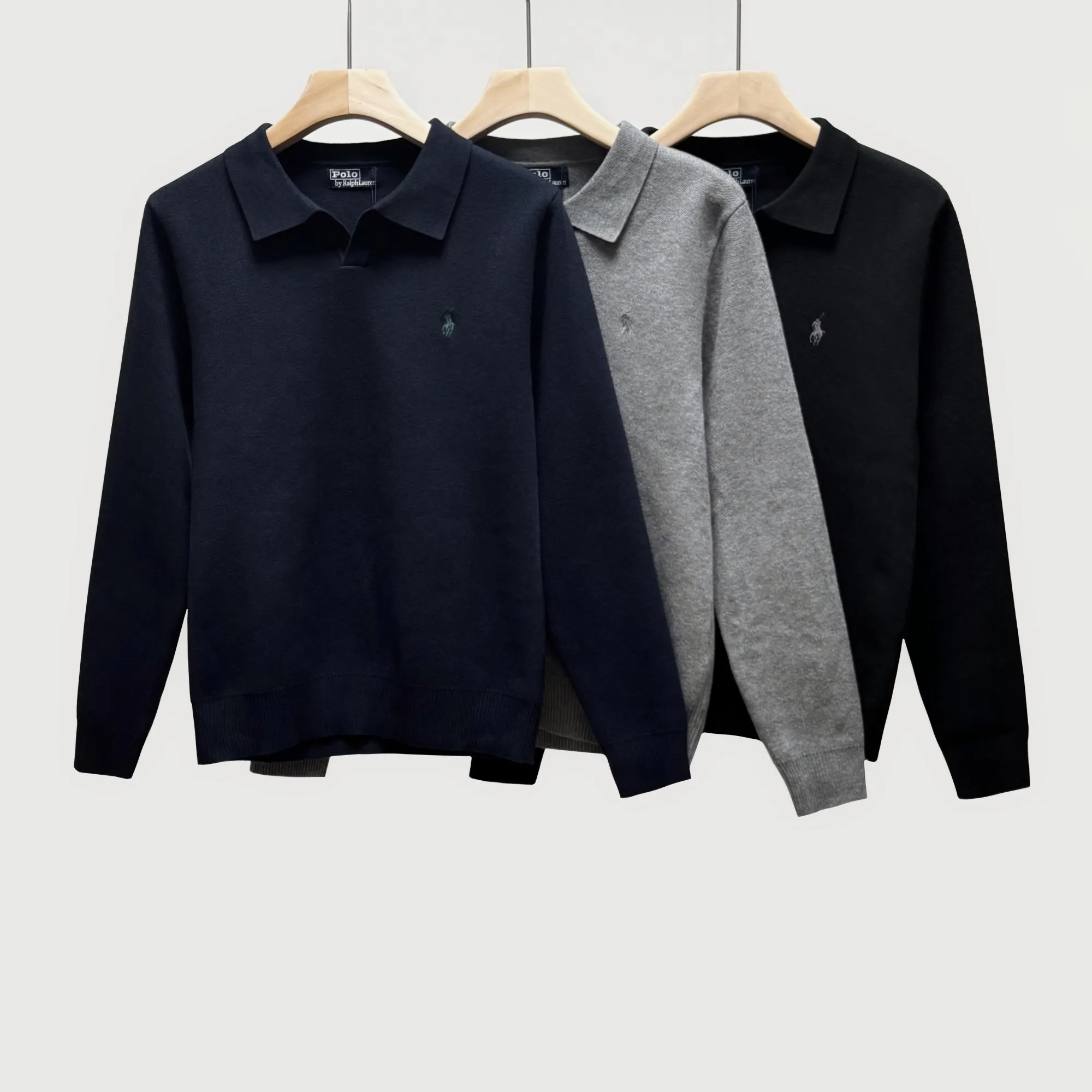 P260 Ralph Lauren lapel V-neck sweater Color: black gray royal blue Size: S-XXL 1:1 same style, model number (RL18774)